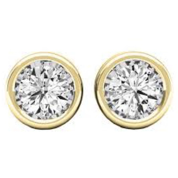2 ct Round Brilliant Cut Diamond Bezel Set Solitaire Stud Earrings - Picture 9 of 16